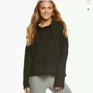 BETSEY JOHNSON WORKOUTHOODIE W/Embroidered Flowers & Raw Hem  Sz. L